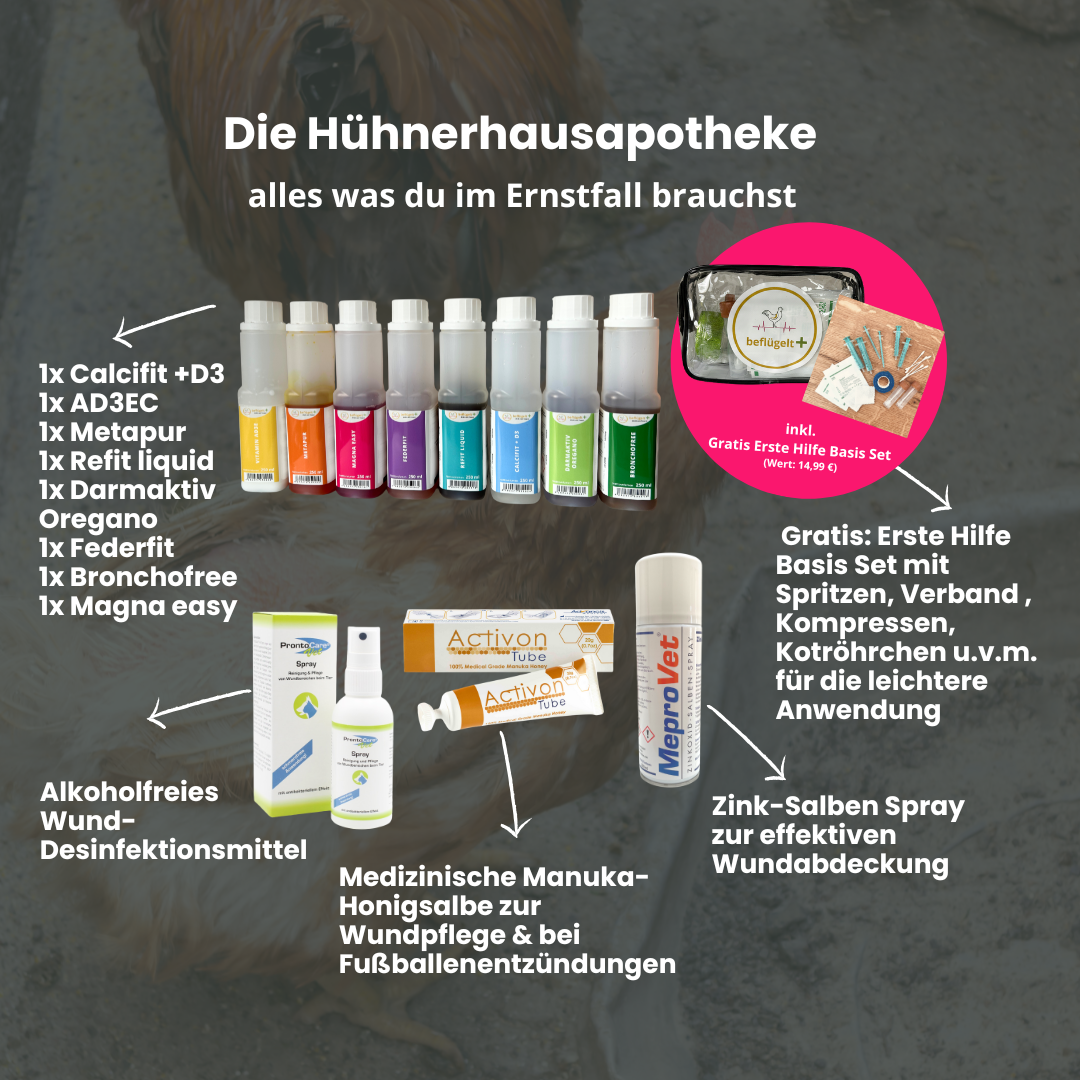 Hühnerhausapotheke inkl. gratis Erste Hilfe Basis-Set