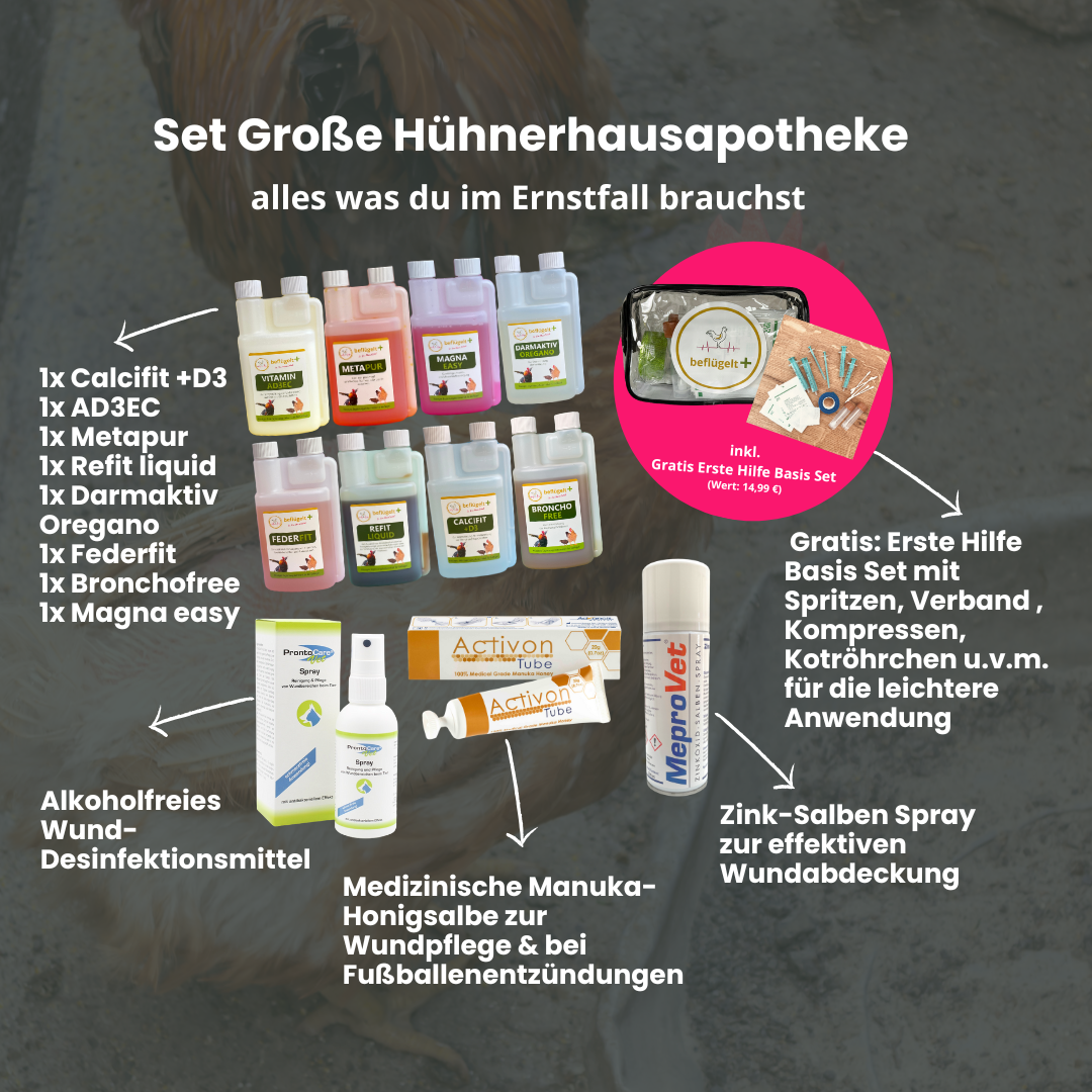 Hühnerhausapotheke inkl. gratis Erste Hilfe Basis-Set